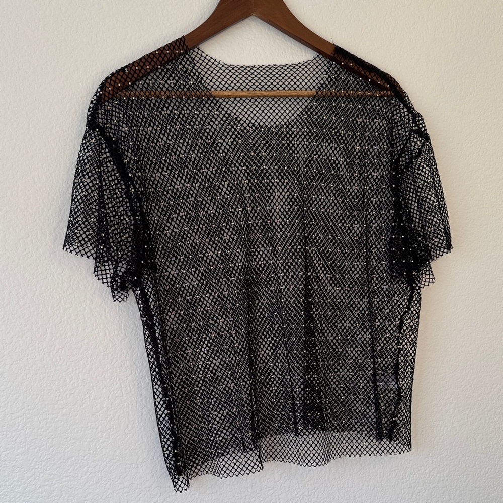 Elegant Black fishnet Mesh Top with gems